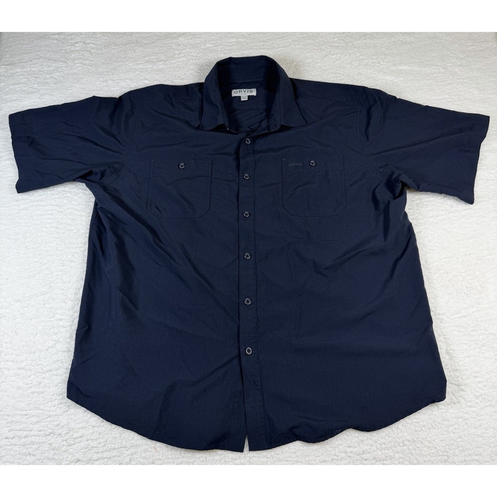 Orvis Classic Collection Shirt Mens XXL Navy S/S Outdoor Fishing Button Up